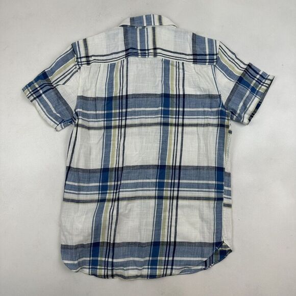 Lucky Brand Classic Fit Jaybird S/S Button Down Shirt Sz S White Blue Plaid L/S - Picture 7 of 7